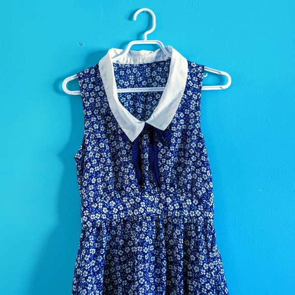 Forever 21 Blue Floral Dress Peter Pan Collar S - Picture 3 of 4